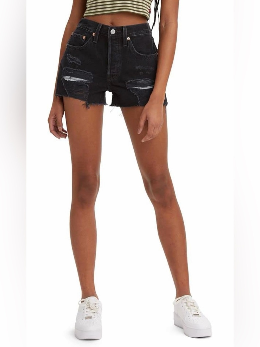 NWT Levi's 501 Black Distressed High-Rise Jean Shorts